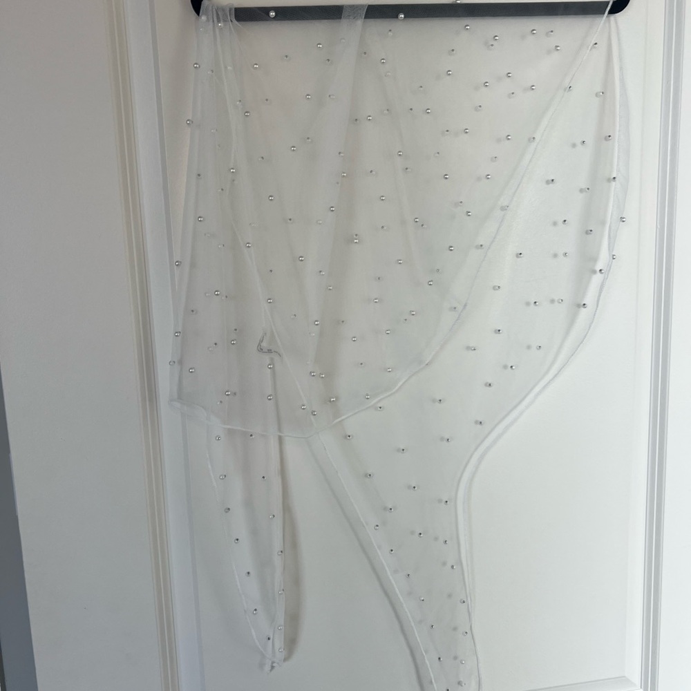 Elegant Sheer White Beaded Shawl